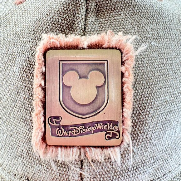 Walt Disney World Mickey Mouse Metal Logo Brown Tan Strapback Baseball Cap Hat - Picture 3 of 9